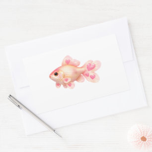Rectangular Pegatina Kawaii de Pez Dorado Rosa con Corazones