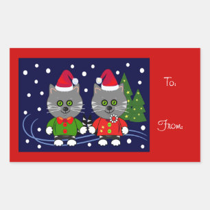 Rectangular Pegatina navideña con gatos