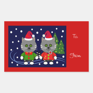Rectangular Pegatina navideña con gatos