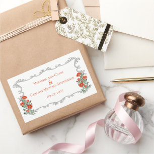 Rectangular Pegatina Ornate Frame & Floral Boda