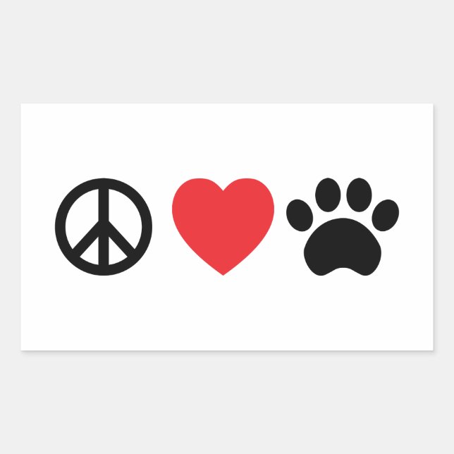 Rectangular Pegatina Peace Love Paw (Anverso)