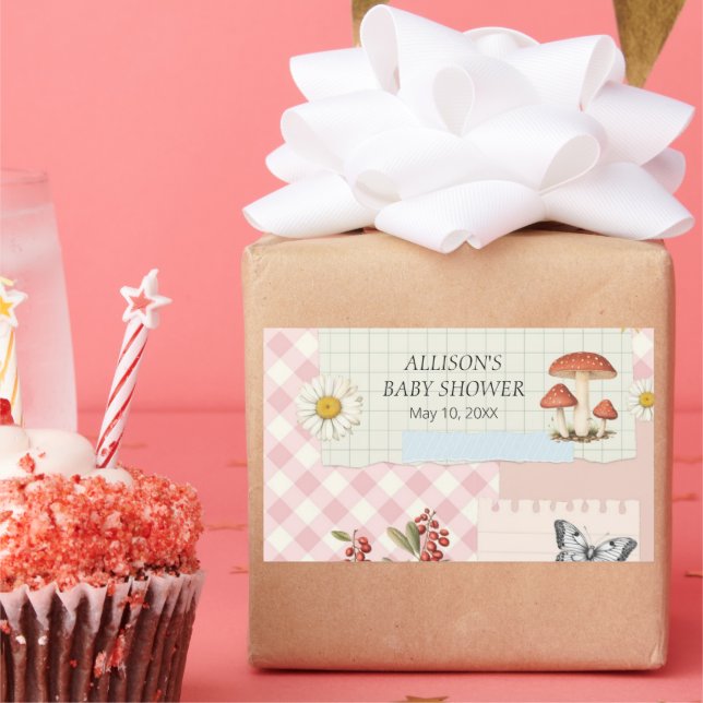 Rectangular Pegatina personalizada a cuadros rosados con diseñ (Fiesta)