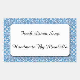 Rectangular Pegatina personalizada de aciano Delft azul y blan