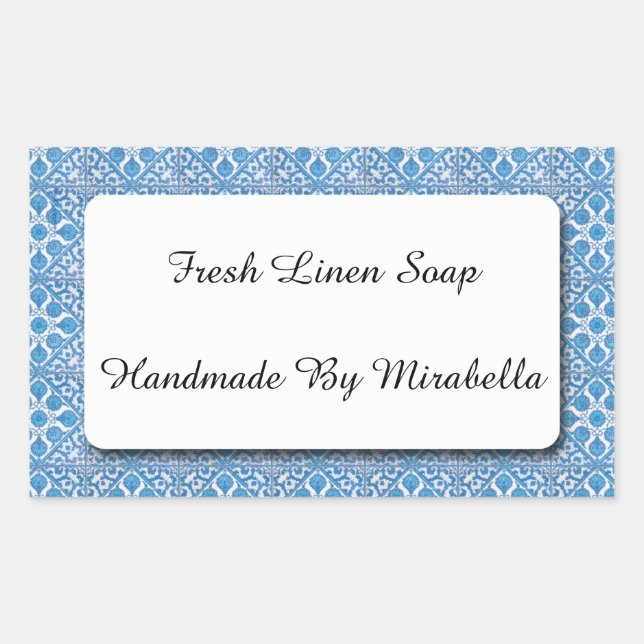Rectangular Pegatina personalizada de aciano Delft azul y blan (Anverso)
