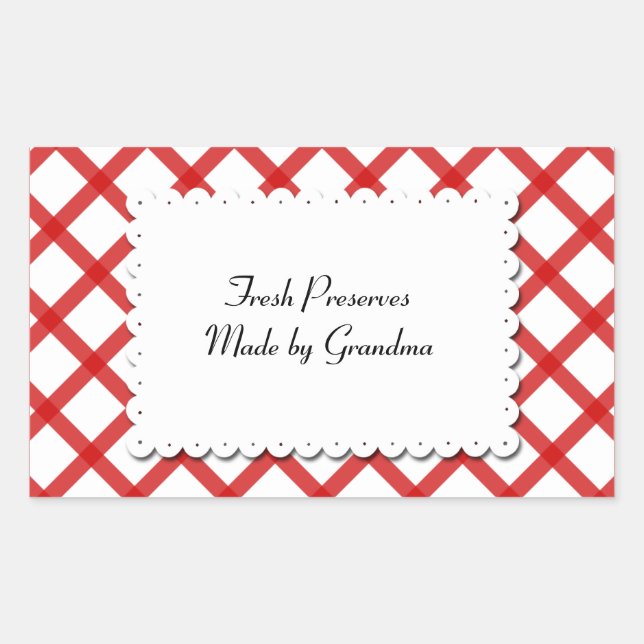 Rectangular Pegatina personalizada de cuadros rojos y blancos (Anverso)