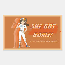 Rectangular Pegatina personalizada de jugadora de béisbol feme