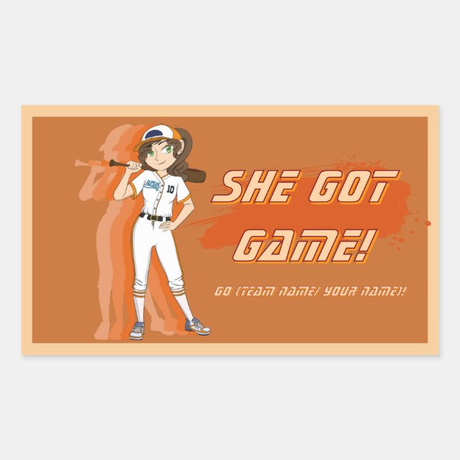 Rectangular Pegatina personalizada de jugadora de béisbol feme (Anverso)