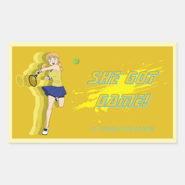 Rectangular Pegatina personalizada de jugadora de tenis femeni (Anverso)