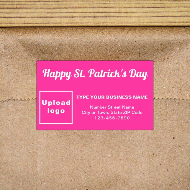 Rectangular Pegatina Rectangle de Pink Saint Patrick (Business brand with Saint Patrick greeting on pink rectangle sticker)