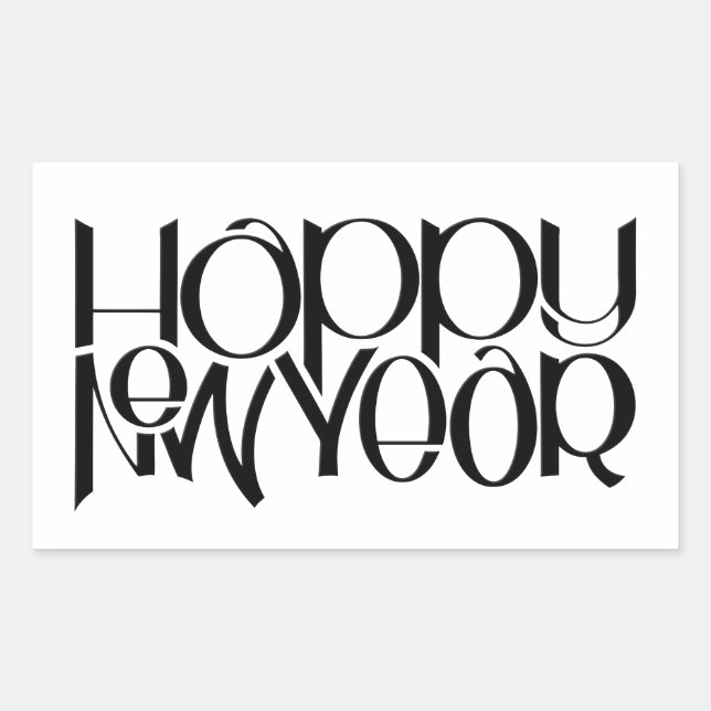 Rectangular Pegatina Rectangle negro de Año Nuevo Feliz (Anverso)