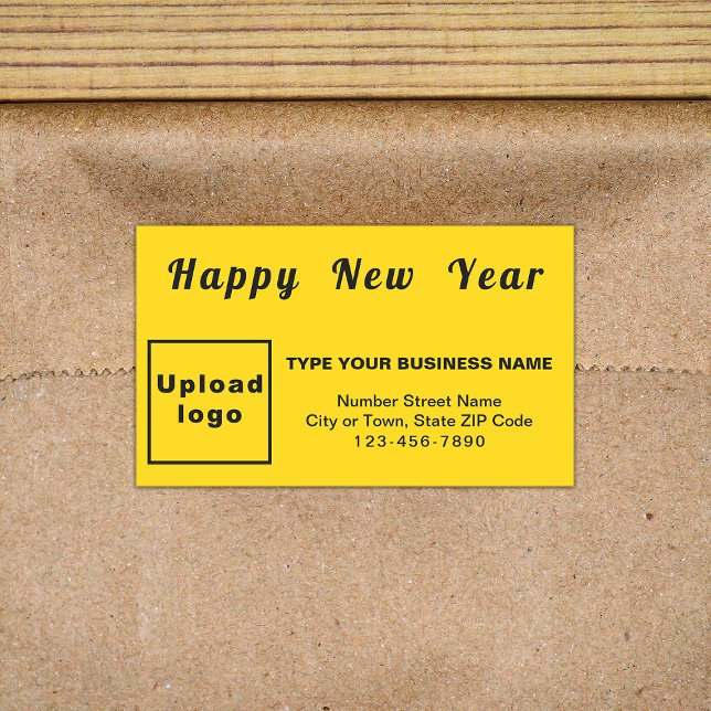 Rectangular Pegatina Rectángulo Amarillo de Año Nuevo profesio (New Year greeting with your business brand on yellow rectangle sticker.)