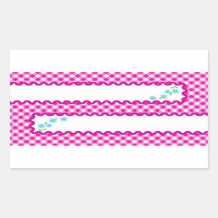 Rectangular Pegatina Rectángulo de fondo rosado de Gingham y f