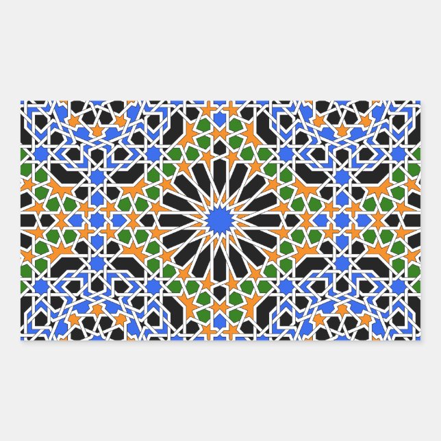 Rectangular Pegatina Rectángulo de mosaico morisco (Anverso)