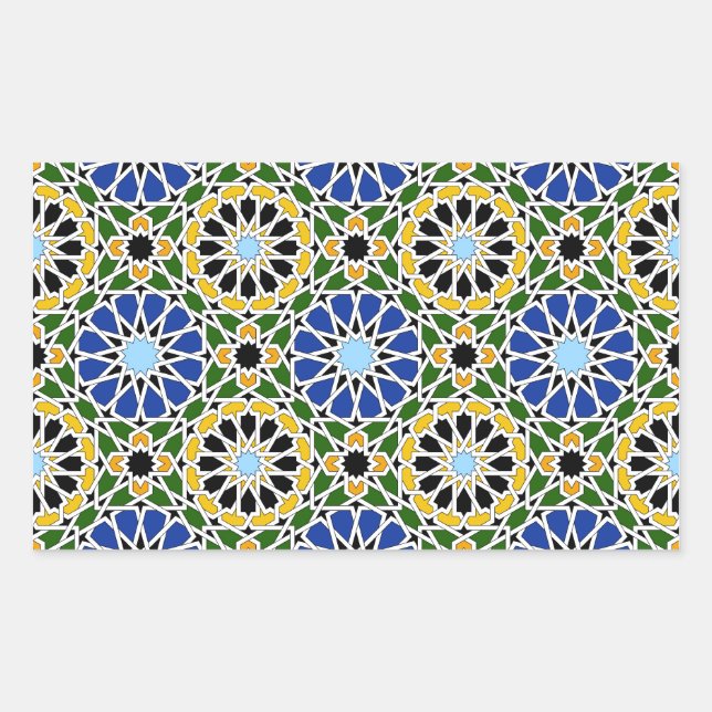 Rectangular Pegatina Rectángulo de mosaico morisco (Anverso)