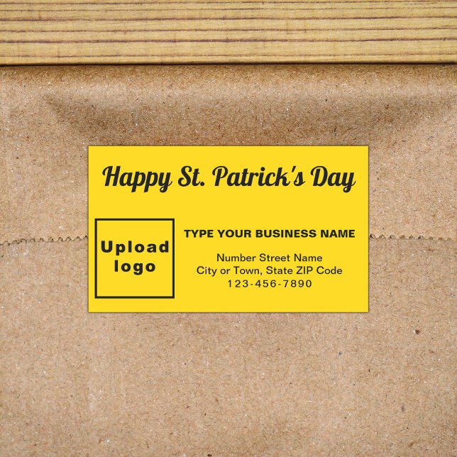 Rectangular Pegatina Rectángulo del Amarillo Saint Patrick Bus (Business brand with Saint Patrick greeting on yellow rectangle sticker)