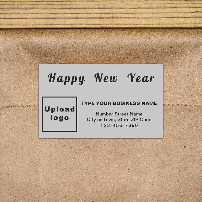 Rectangular Pegatina Rectángulo Gris de Año Nuevo profesional (New Year greeting with your business brand on gray rectangle sticker.)