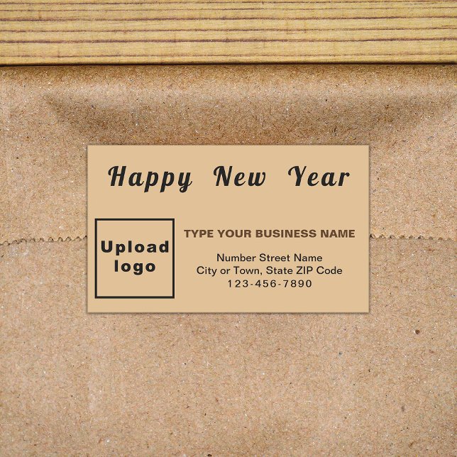 Rectangular Pegatina Rectángulo Marrón Claro de Año Nuevo prof (New Year greeting with your business brand on light brown rectangle sticker.)