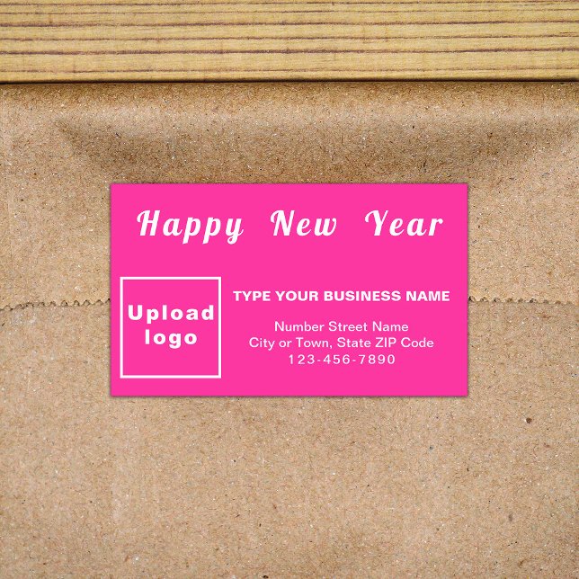 Rectangular Pegatina Rectángulo Rosado de Año Nuevo profesiona (New Year greeting with your business brand on pink rectangle sticker.)
