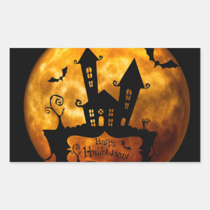 Rectangular Pegatina redondo clásico de Halloween/escena embru