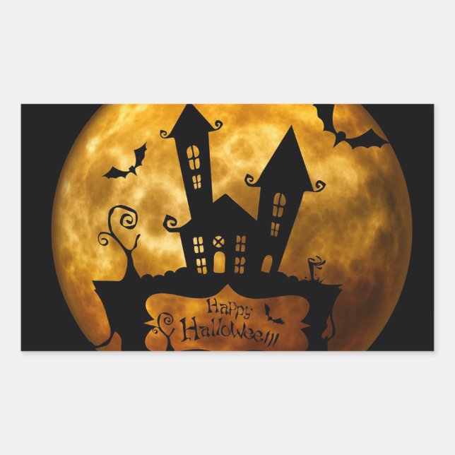 Rectangular Pegatina redondo clásico de Halloween/escena embru (Anverso)