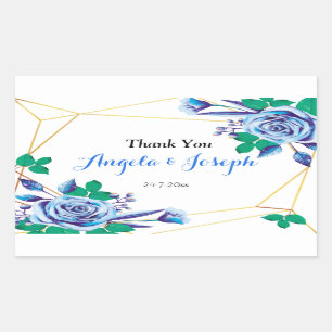 Rectangular Pegatina redondo floral azul del capítulo