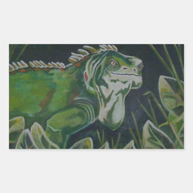 Rectangular Pegatina Reptile de Iguana Verde (Anverso)