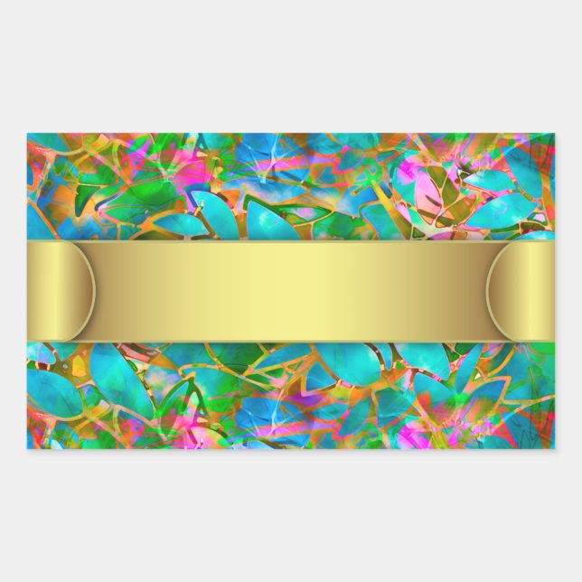 Rectangular Pegatina Resumen Floral Vidrio Manchado (Anverso)