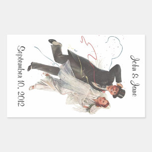 Rectangular Pegatina Retro Boda Bride Groom Feliz Pareja