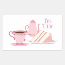 Rectangular Pegatina Temático De Un Juego De Té Rosa