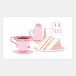 Rectangular Pegatina Temático De Un Juego De Té Rosa