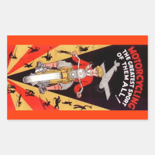 Rectangular Pegatina Vintage Motorcicling Promo Naranja Antigu