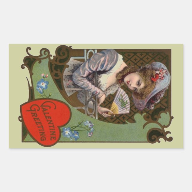 Rectangular Pegatina Vintage Victorian Valentine Lady Fashion (Anverso)
