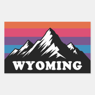 Rectangular Pegatina Wyoming Mountain Sunset Retro