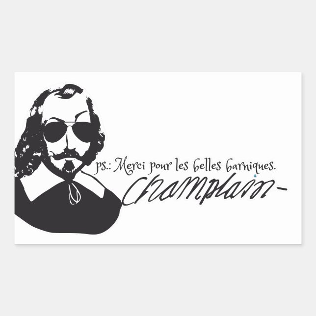 Rectangular Pegatina x20 Samuel Champlain Hipster gafas (Anverso)