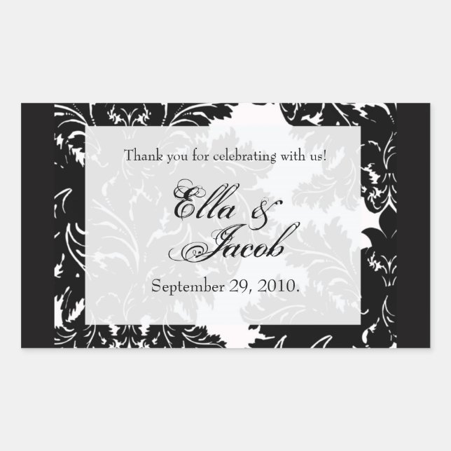 Rectangular Personalizable Matrimonio Favor Pegatina Damask (Anverso)