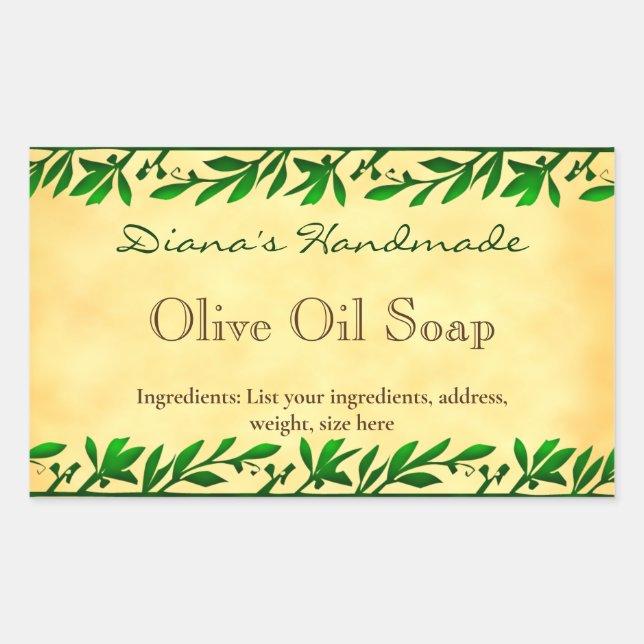 Rectangular Personalizado de hojas de oliva Soap Pegatina de p (Anverso)