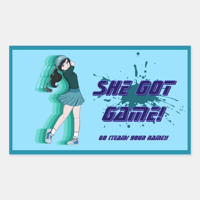 Rectangular Personalizado Jugadora de Golf Pegatina (Anverso)