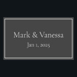 Rectangular Personalizado Pegatina de fecha y nombre negro<br><div class="desc">Este pegatina se puede aplicar a productos no personalizados,  como papel envolvente o decoración fiesta,  para que coincidan con el tema boda de la franja azul de marinero.</div>