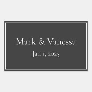 Rectangular Personalizado Pegatina de fecha y nombre negro