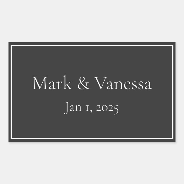 Rectangular Personalizado Pegatina de fecha y nombre negro (Anverso)