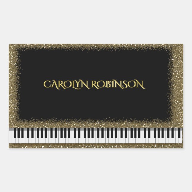 Rectangular Piano Recital Gold Faux Purpurina Pegatina (Anverso)