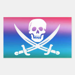 Rectangular Pirata arcoiris Jolly Roger Pegatina