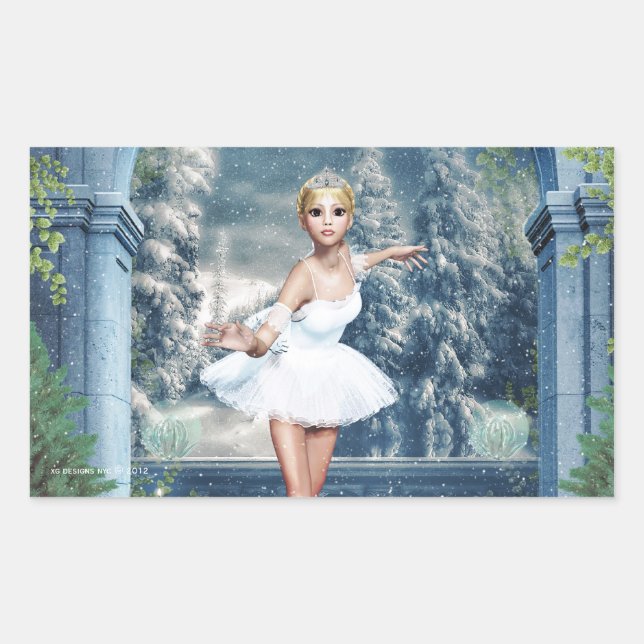 Rectangular Princesa de Nieve Ballerina Pegatina de Navidad (Anverso)
