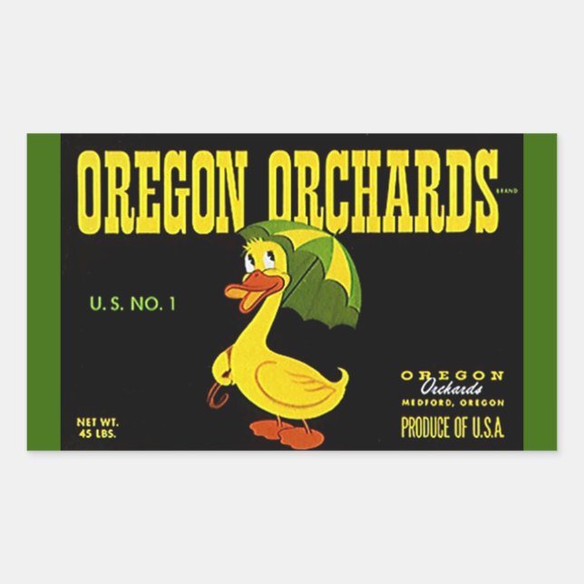 Rectangular Publicidad de cosecha pegatina Oregon Orchards Duc (Anverso)