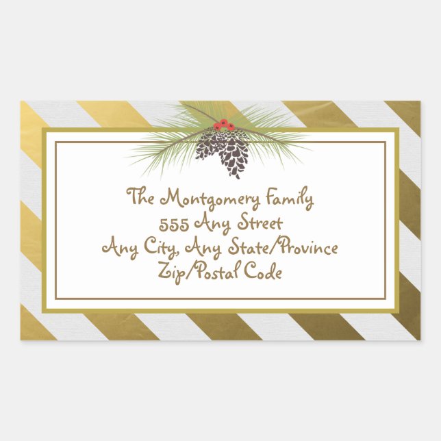Rectangular Rayas doradas - Pegatina cuadrada de Navidad (Anverso)