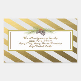 Rectangular Rayas doradas - Pegatina cuadrada de Navidad