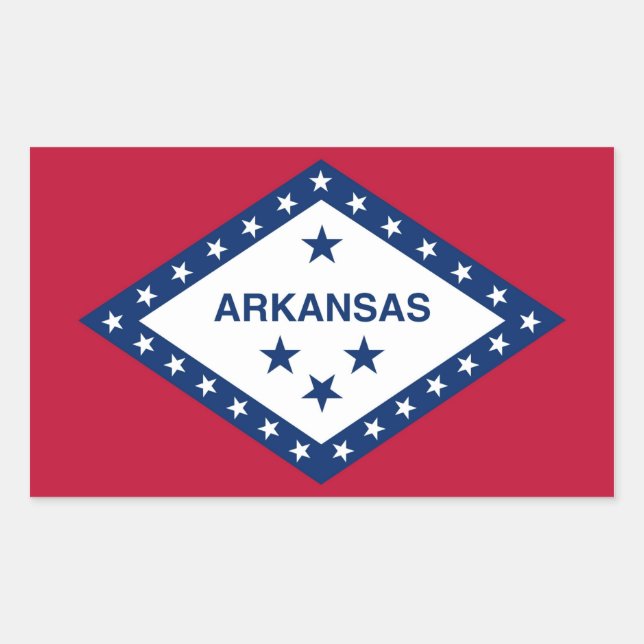 Rectangular Rectangle pegatina con Bandera de Arkansas, EE.UU. (Anverso)