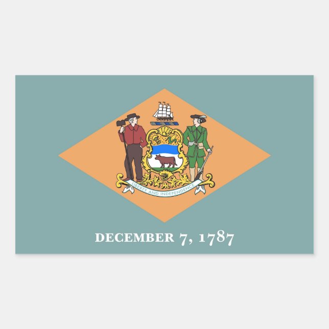 Rectangular Rectangle pegatina con Bandera de Delaware, EE.UU. (Anverso)