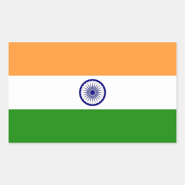 Rectangular Rectangle pegatina con bandera de India (Anverso)