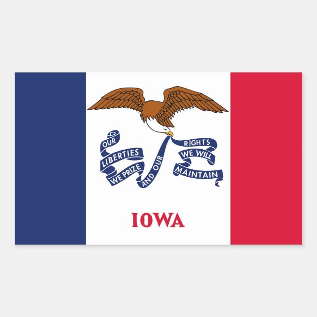 Rectangular Rectangle pegatina con Bandera de Iowa, EE.UU. (Anverso)
